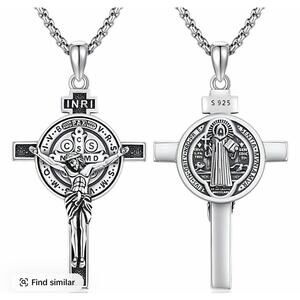 Saint Benedict Crucifix Necklace 925 Sterling SilverPatron Saint Medal Necklace